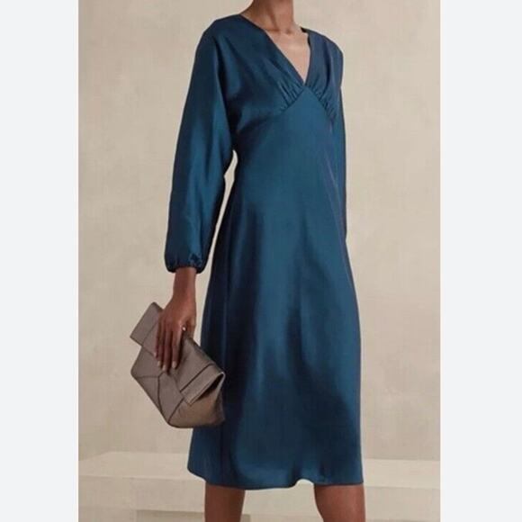BANANA REPUBLIC | NWT Silky Column Midi Dress Peacock Blue Green Teal | Size 16 - Picture 1 of 7